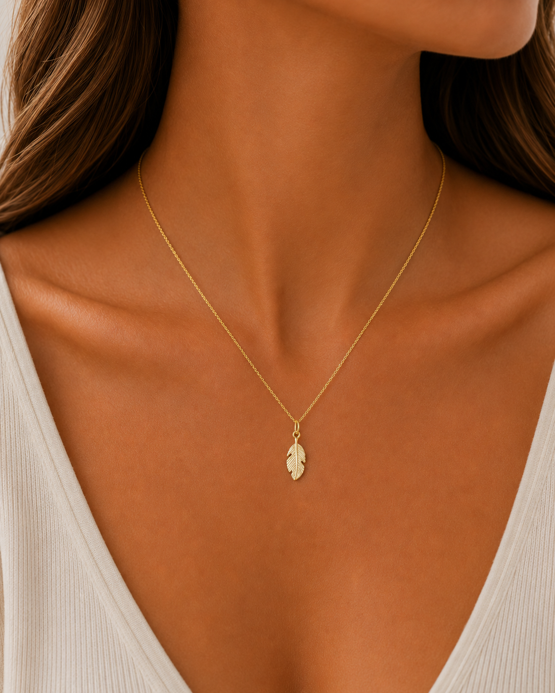 Feather Necklace Gold plated 925 Sterling Silver