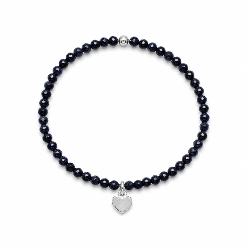 Bracelet en pierre de sable bleu & argent 925 – Cœur – Fait main