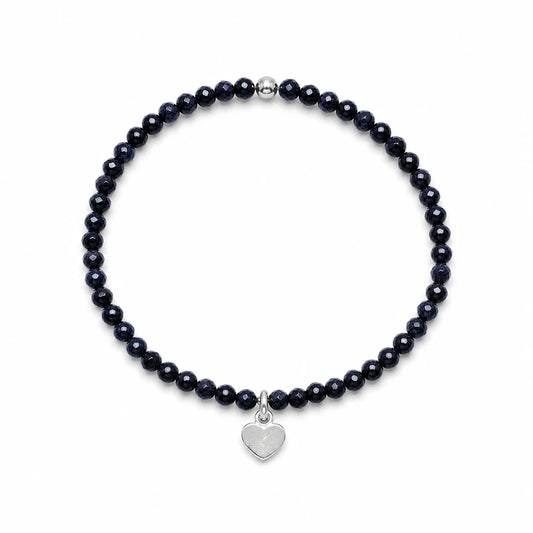 Bracelet en pierre de sable bleu & argent 925 – Cœur – Fait main