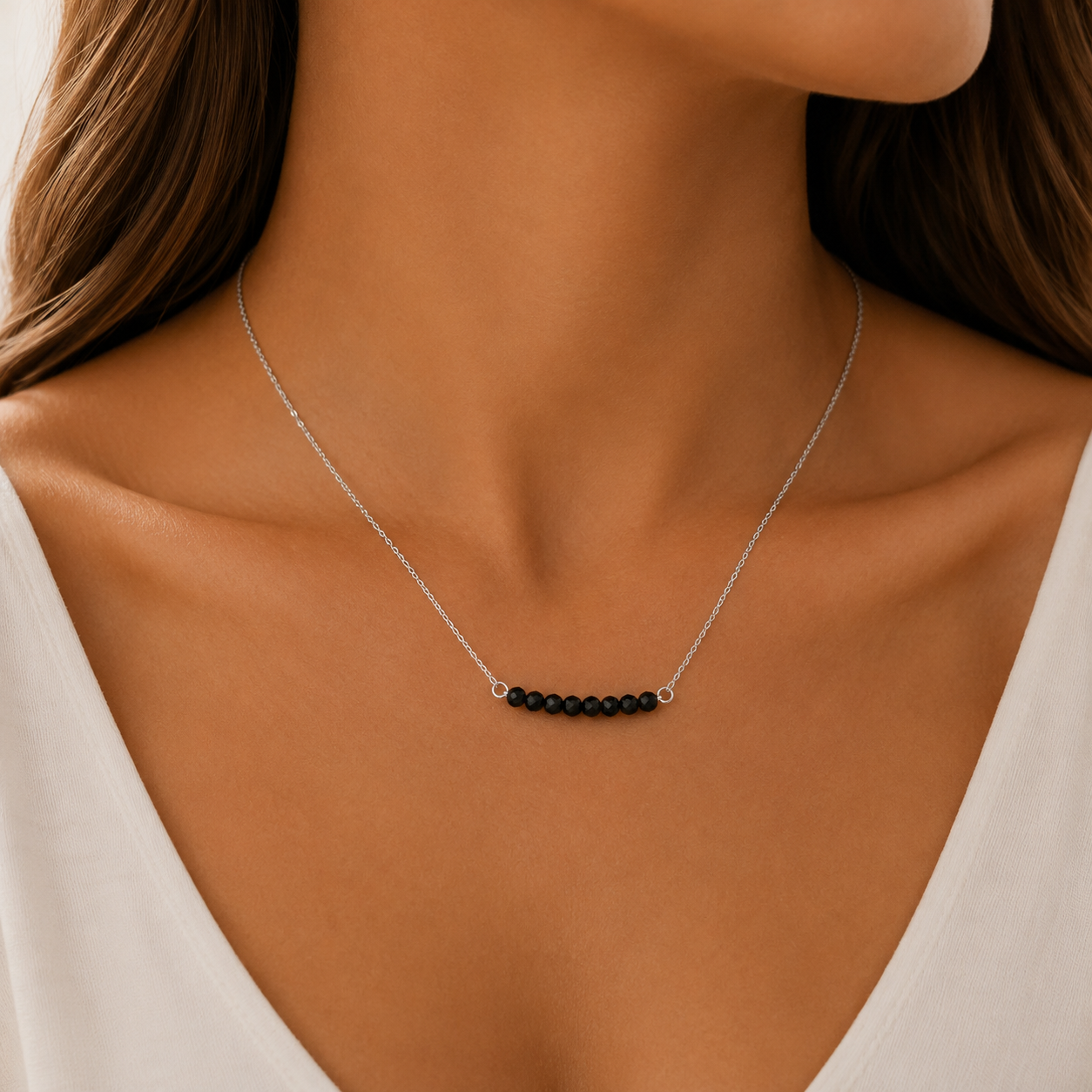 Onyx Beaded Necklace – 925 Sterling Silver